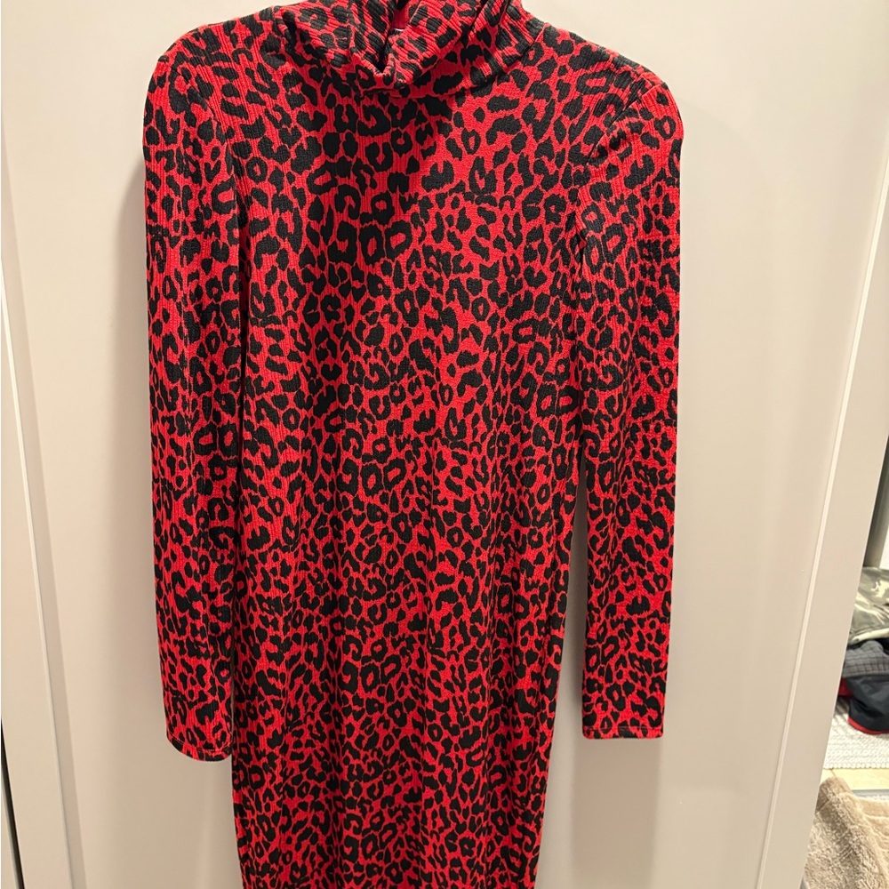 Zara Red and Black Animal Print Dress